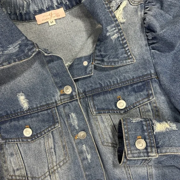 Clara Jayne Jean Jacket Women's M Cropped Ruffled Distressed Denim L/S - Picture 1 of 9
